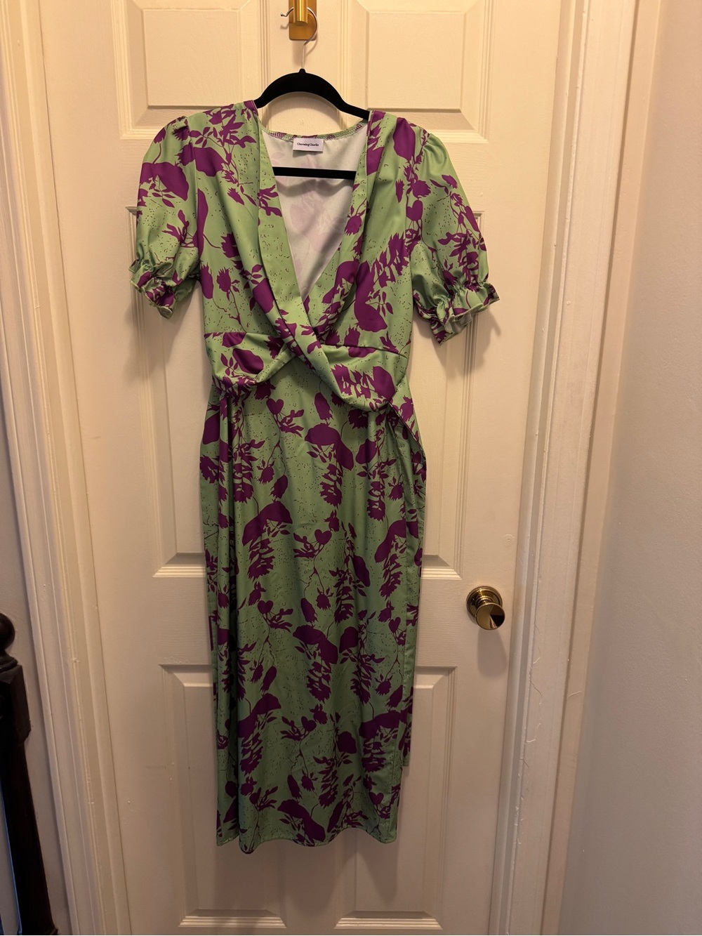 Charming Charlie Green Midi Dress with Purple Floral Print